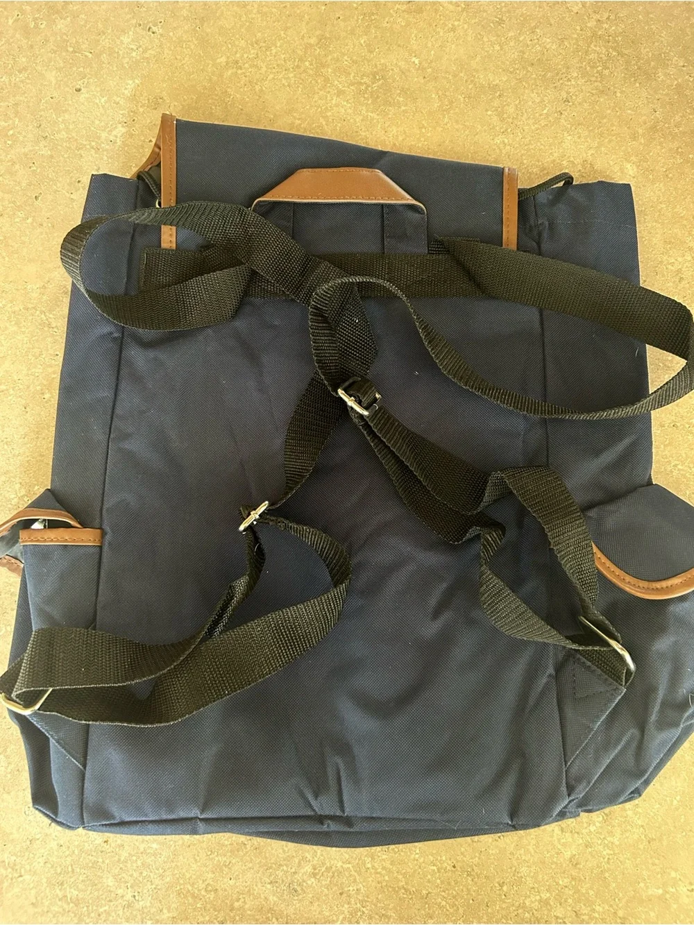 Navy Blue Backpack with Brown Trim - Michigan Patch